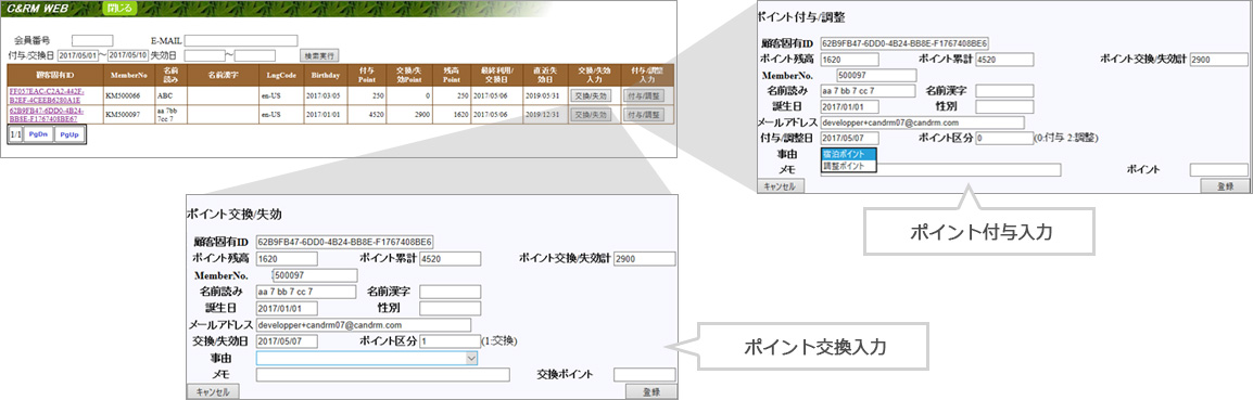 ポイント付与入力/ポイント交換入力